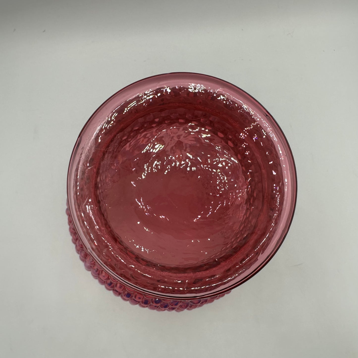 Fenton Cranberry Opalescent Hobnail Ruffled Vase, 8"