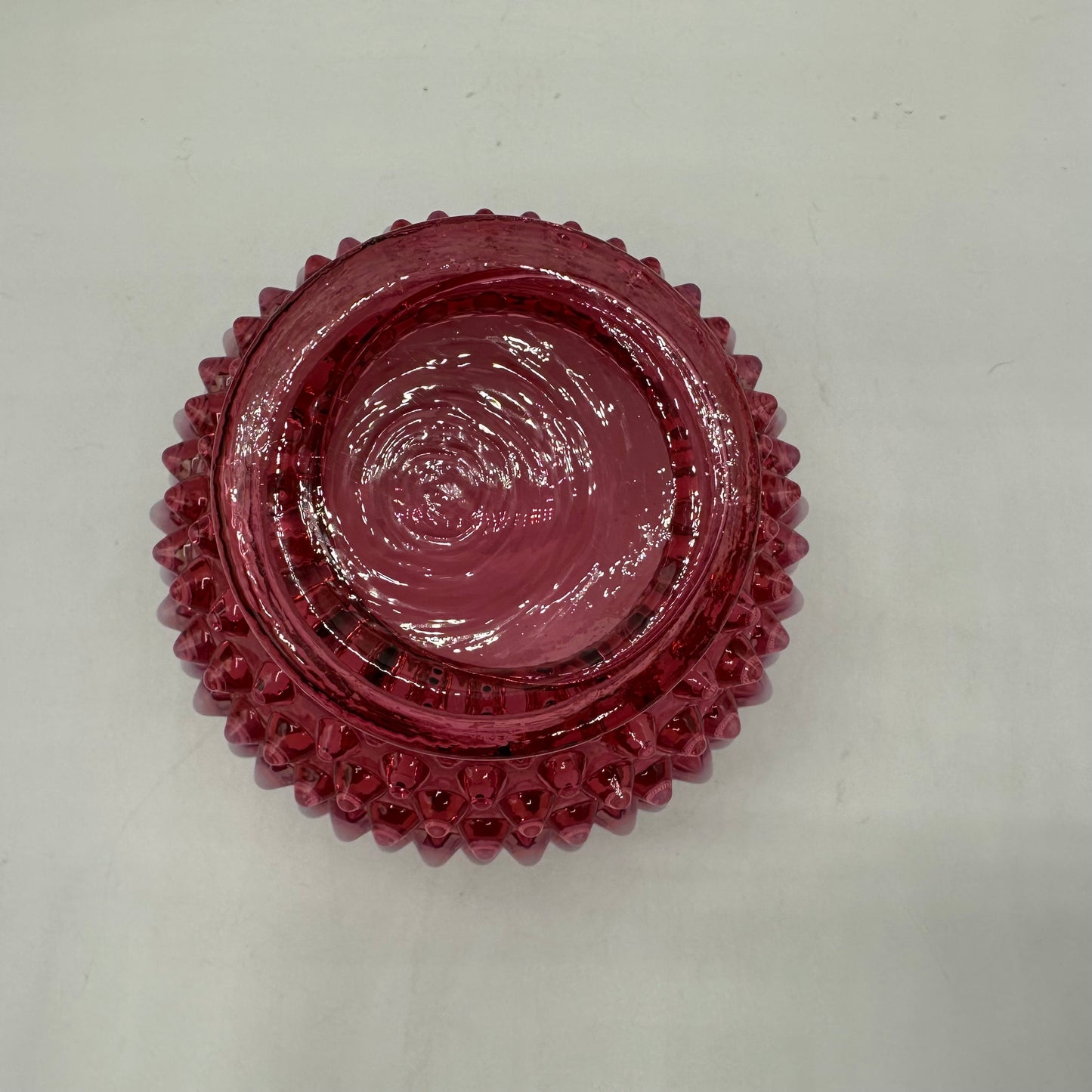 Fenton Cranberry Opalescent Hobnail Ruffled Vase, 4.25" Tall