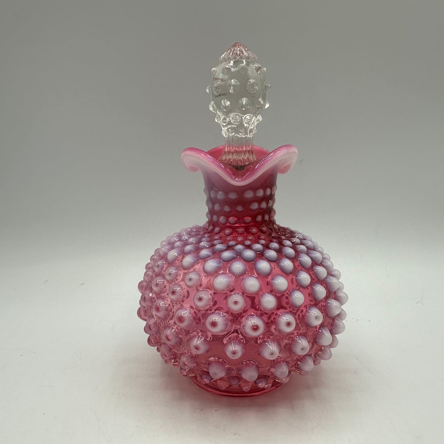 Fenton Cranberry Opalescent Hobnail Cruet With Hobnail Stopper
