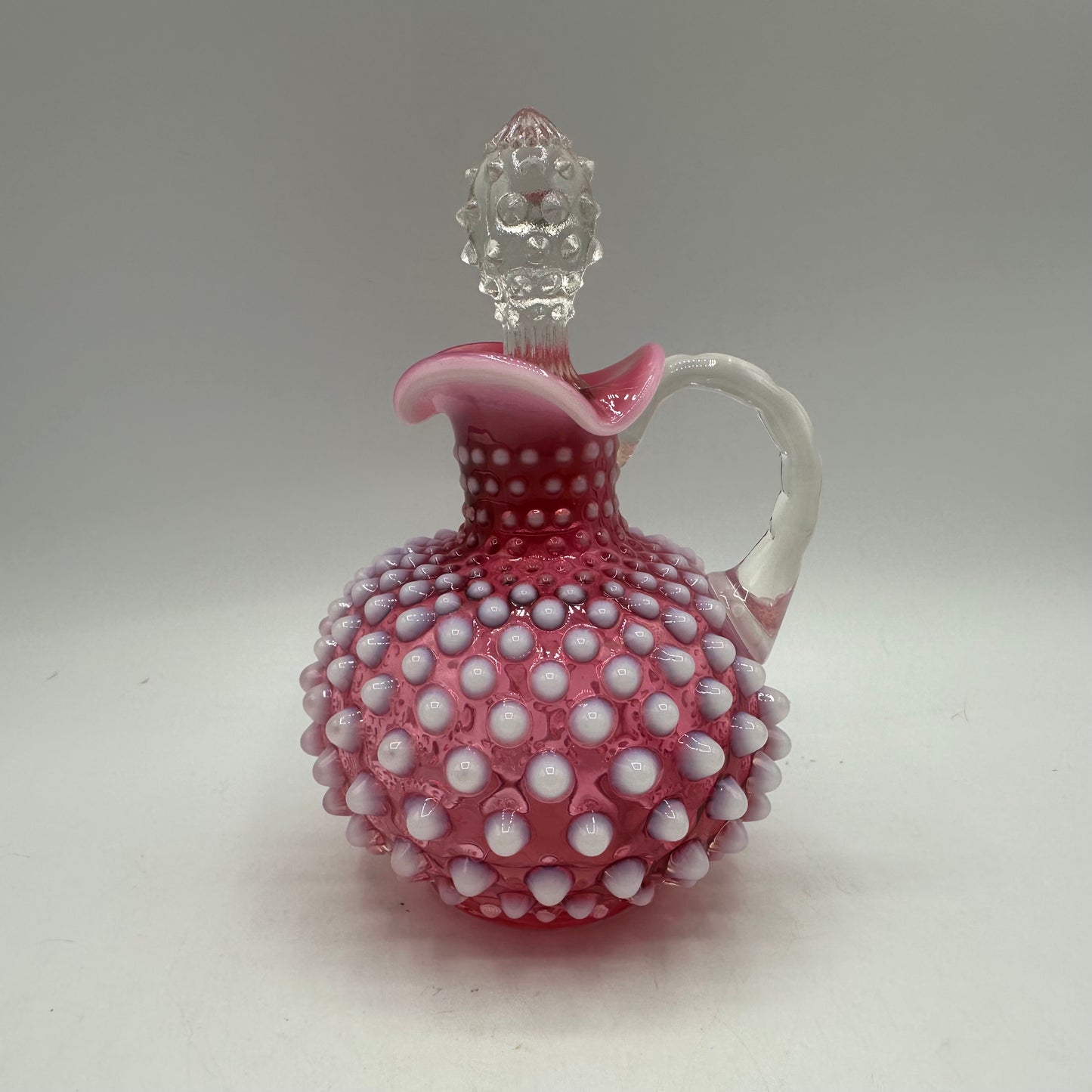 Fenton Cranberry Opalescent Hobnail Cruet With Hobnail Stopper