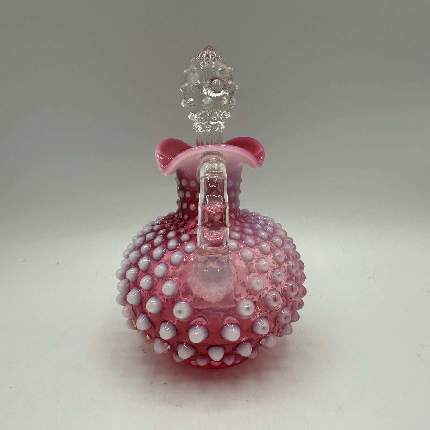 Fenton Cranberry Opalescent Hobnail Cruet With Hobnail Stopper