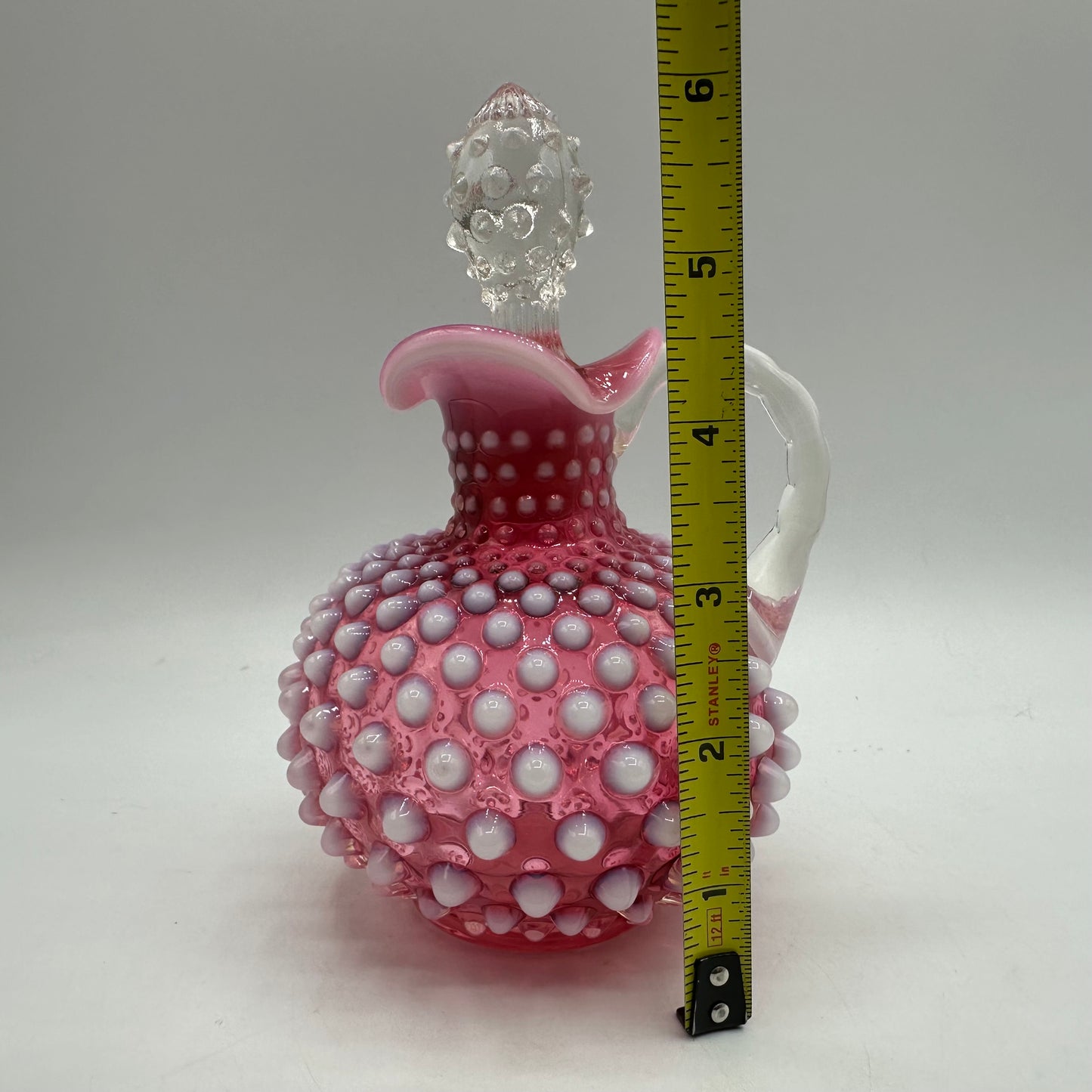 Fenton Cranberry Opalescent Hobnail Cruet With Hobnail Stopper