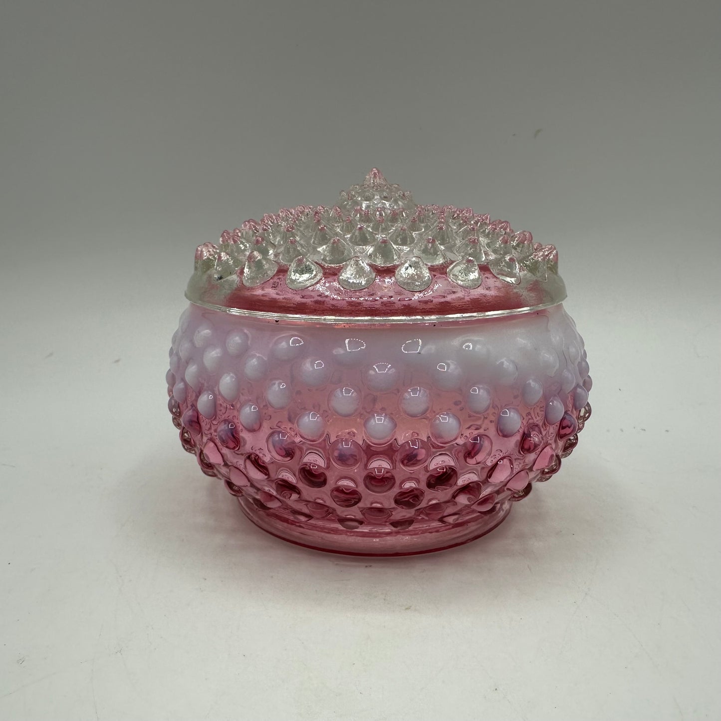 Fenton Cranberry Opalescent Hobnail Powder Jar