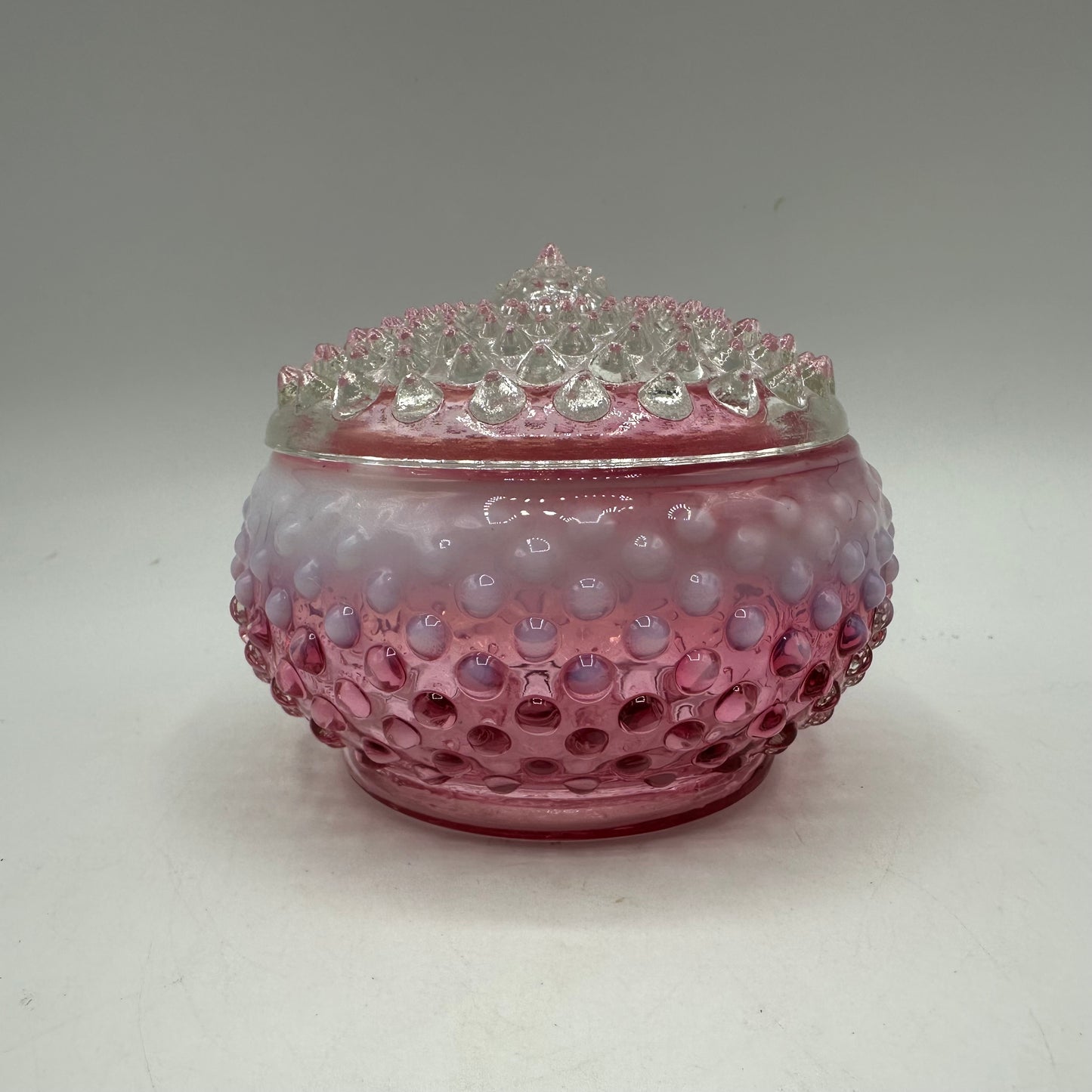 Fenton Cranberry Opalescent Hobnail Powder Jar