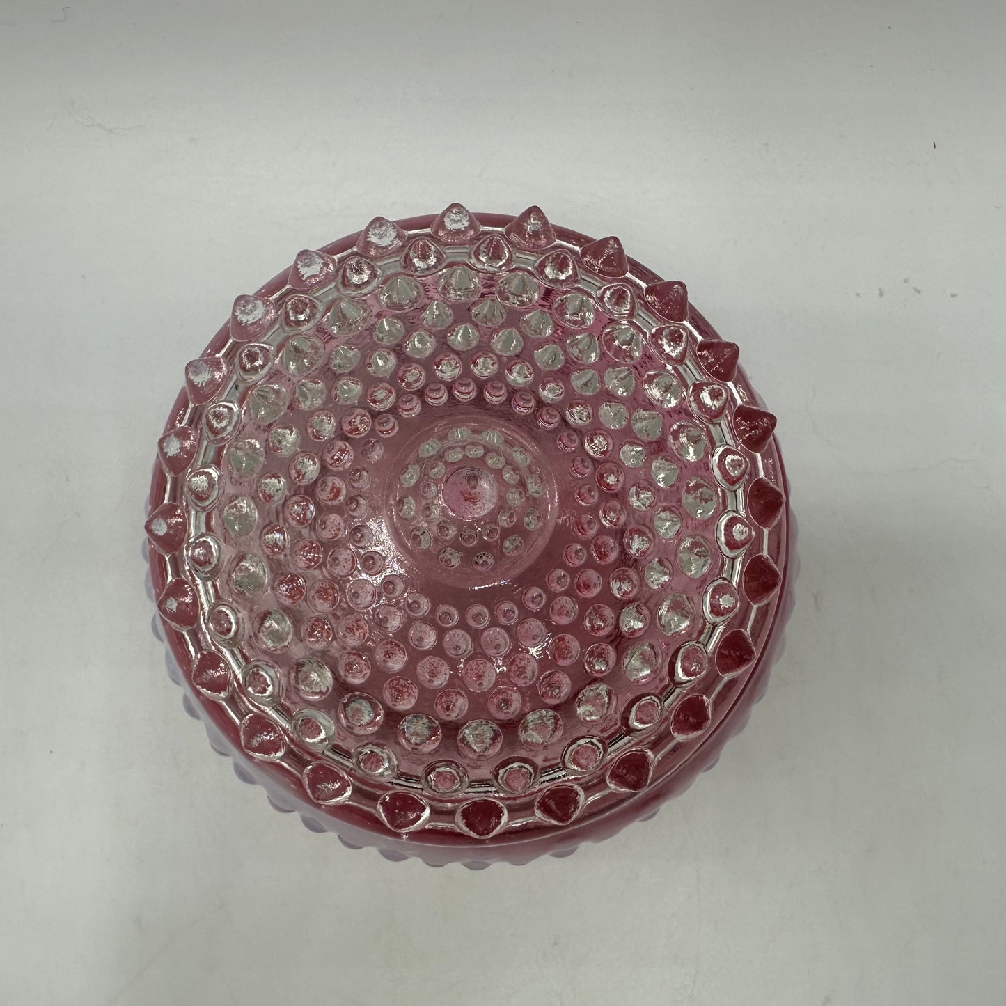 Fenton Cranberry Opalescent Hobnail Powder Jar