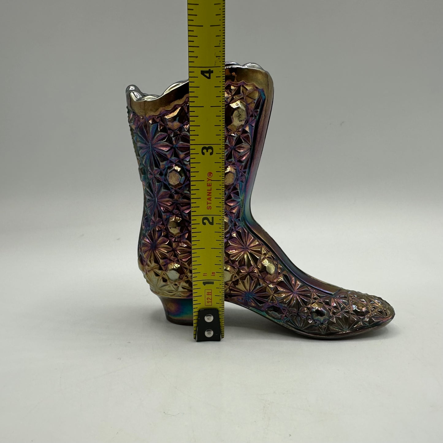 Fenton Iridescent Carnival Boot, Daisy & Button Pattern