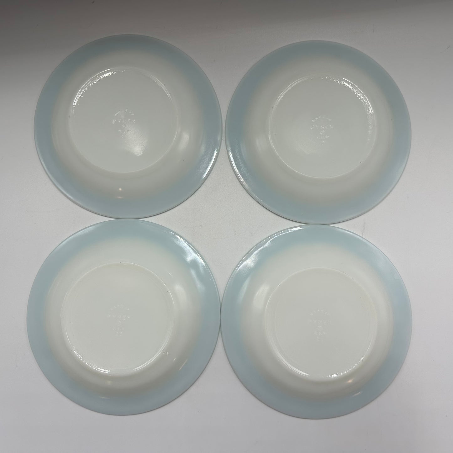 Pyrex Saucers, Milk Glass with Aqua Trim, Set of 4