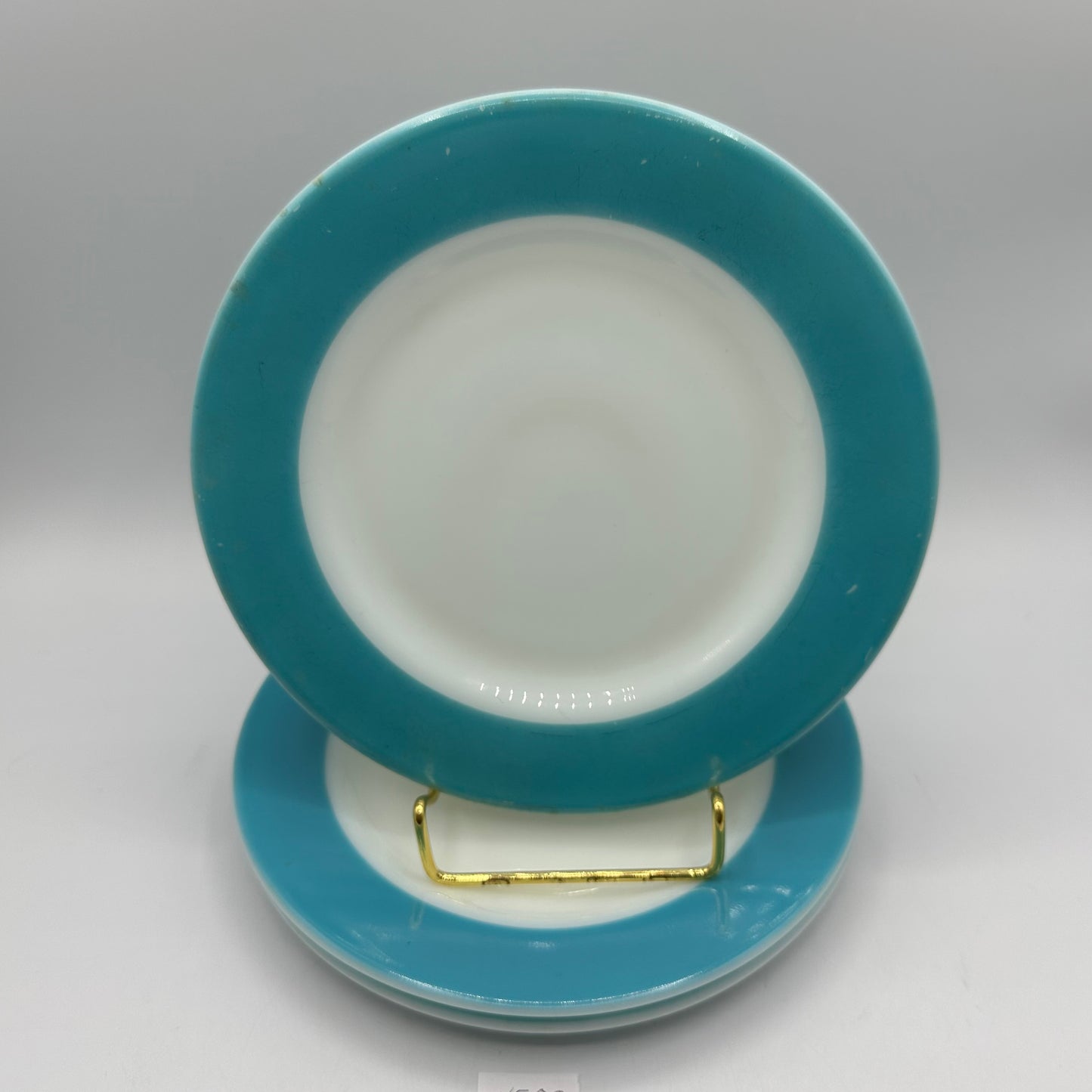 Pyrex Milk Glass Plates, With Aqua Trim,  8", Set of 3