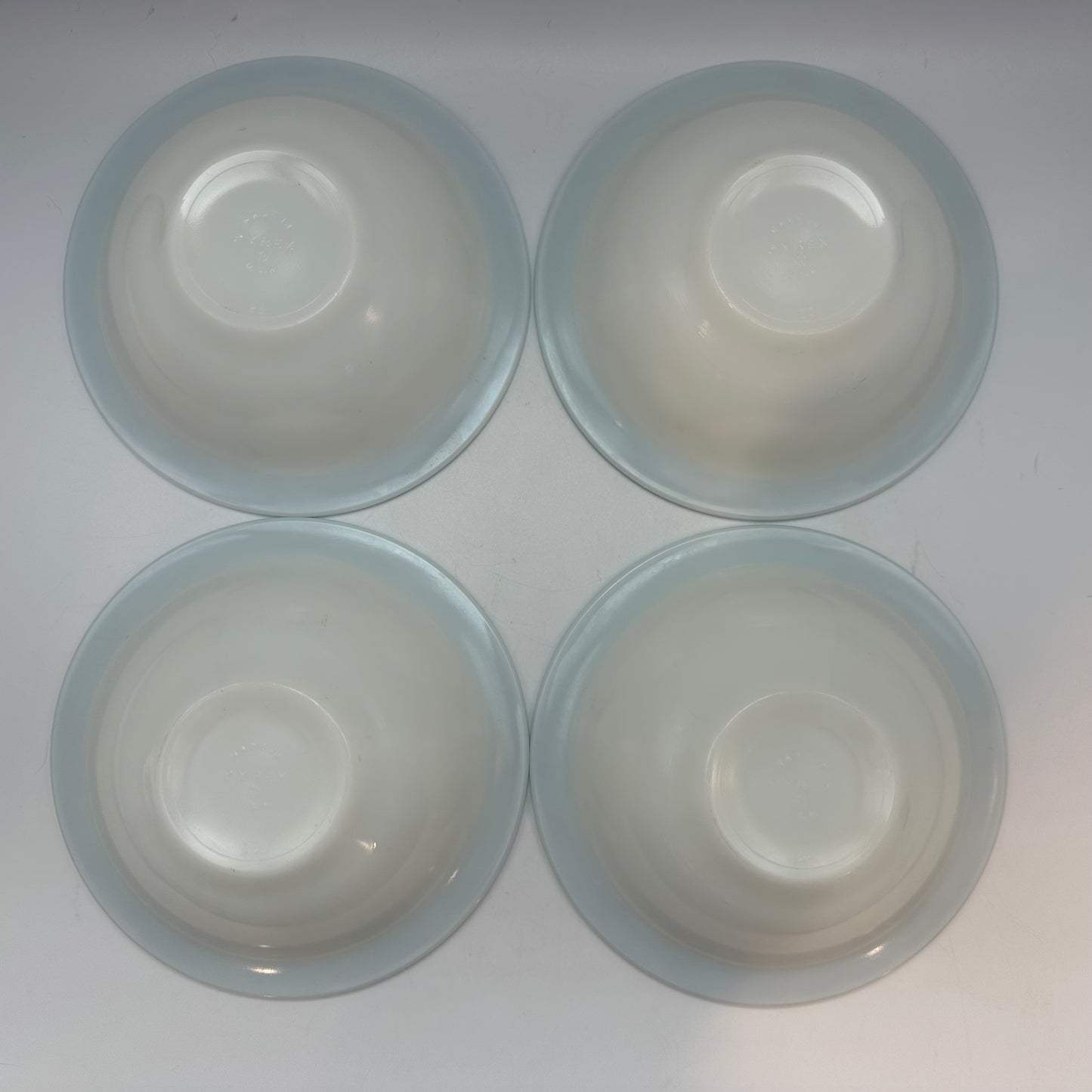 Pyrex Milk Glass Bowls, With Aqua Trim,  6.25", Set of 4