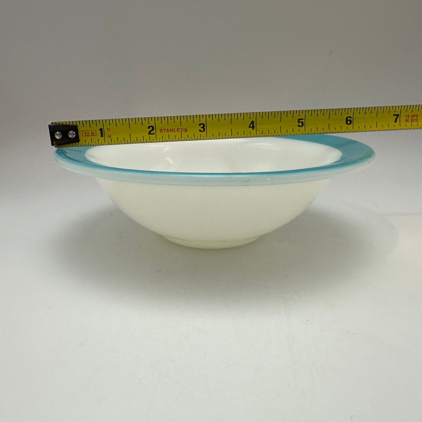 Pyrex Milk Glass Bowls, With Aqua Trim,  6.25", Set of 4
