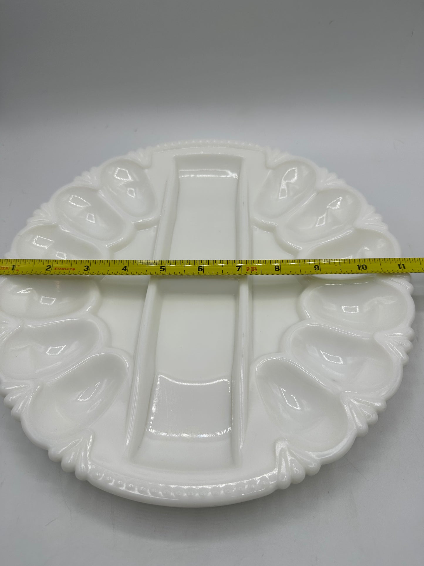 LE Smith White Deviled Egg & Relish Platter, Milk Glass, Pineapple Design