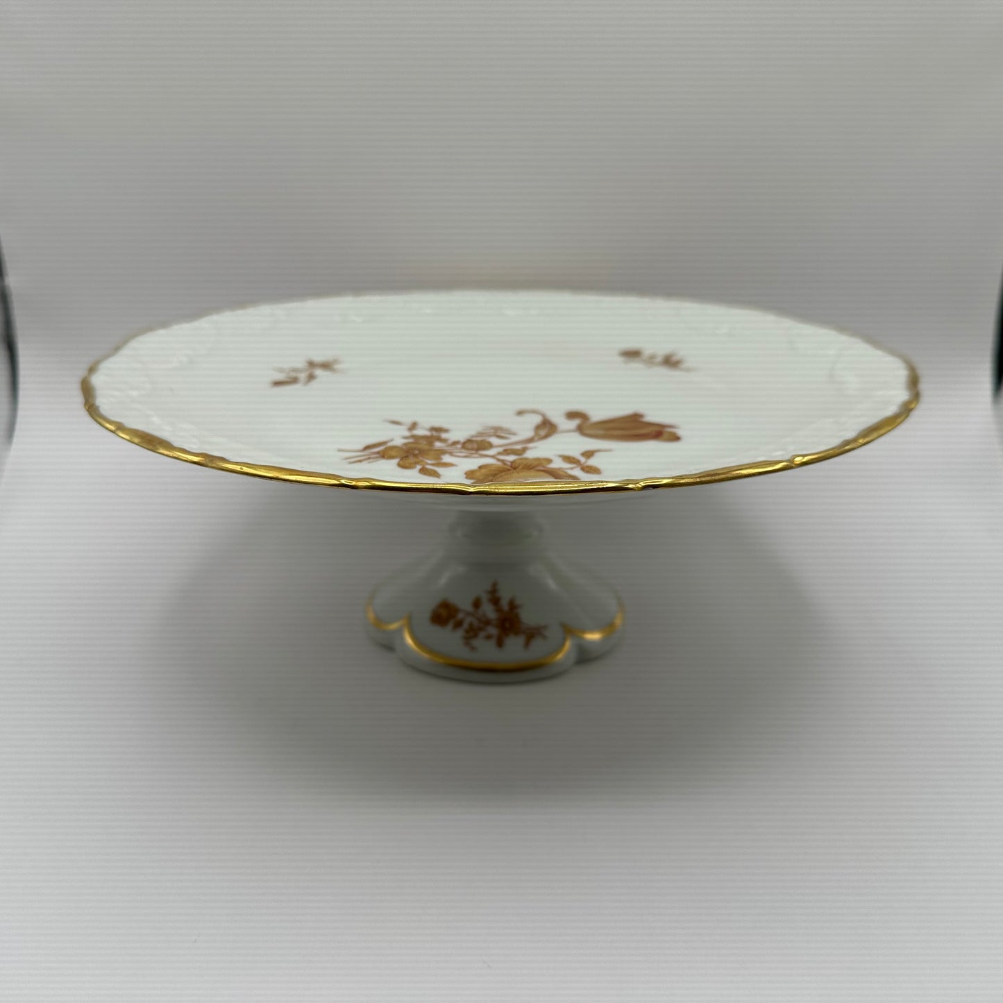 Limoges France Cake Stand Pedestal Plate Golden Roses 10-3/4"
