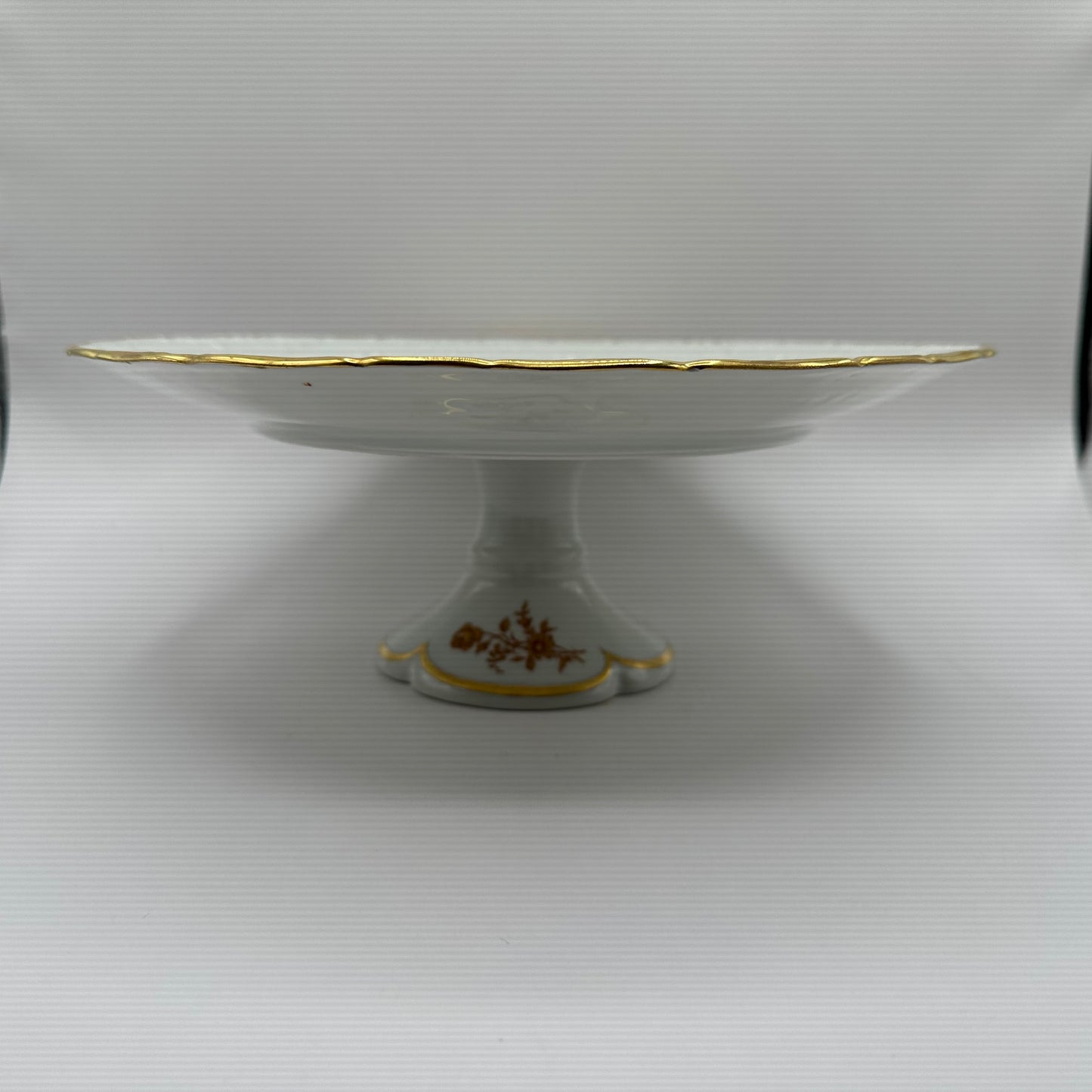 Limoges France Cake Stand Pedestal Plate Golden Roses 10-3/4"