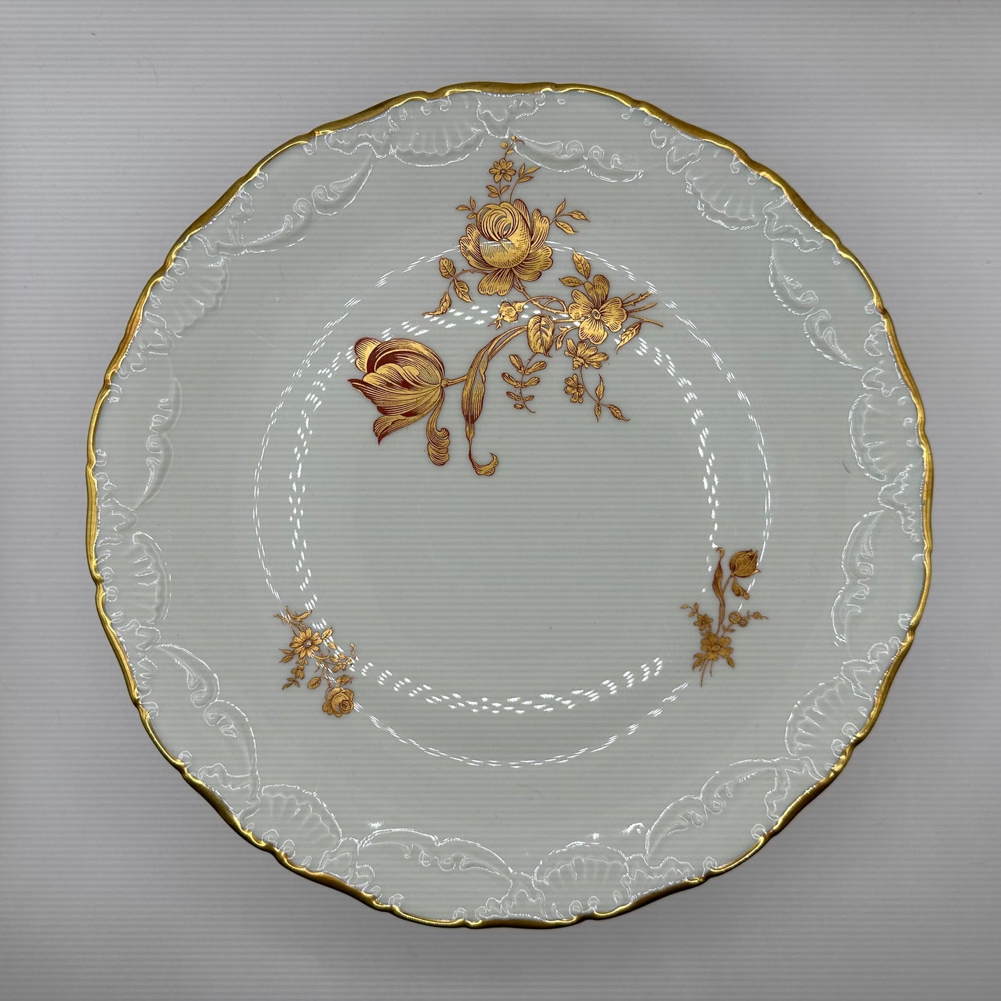 Limoges France Cake Stand Pedestal Plate Golden Roses 10-3/4"