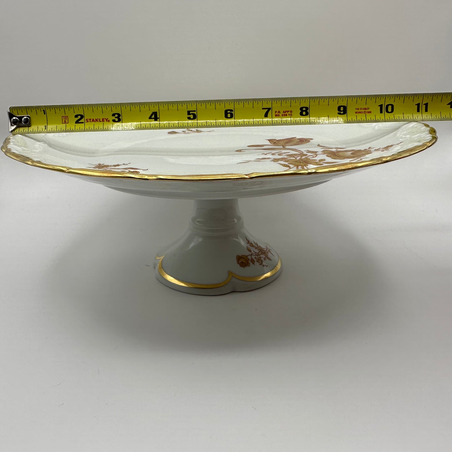 Limoges France Cake Stand Pedestal Plate Golden Roses 10-3/4"