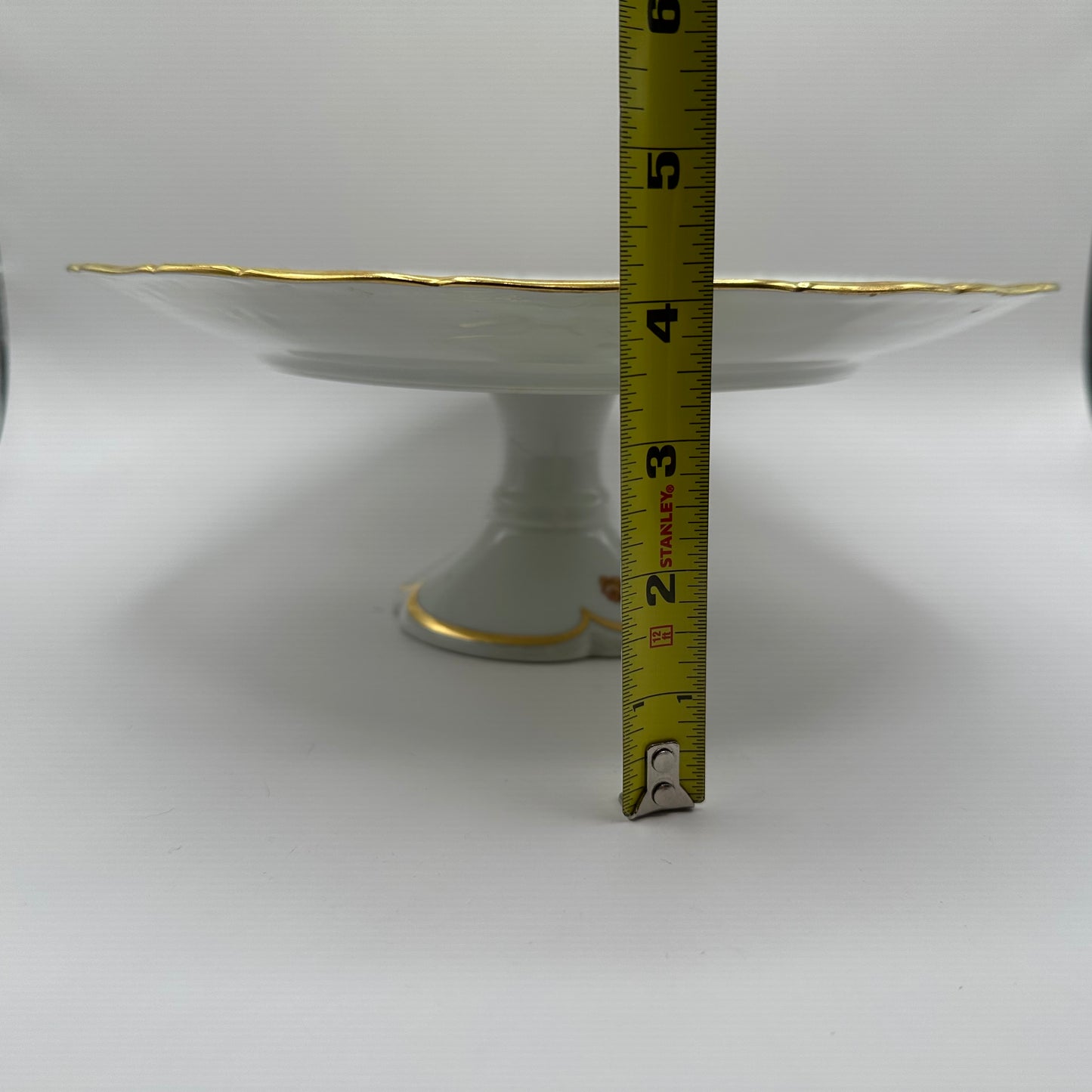 Limoges France Cake Stand Pedestal Plate Golden Roses 10-3/4"