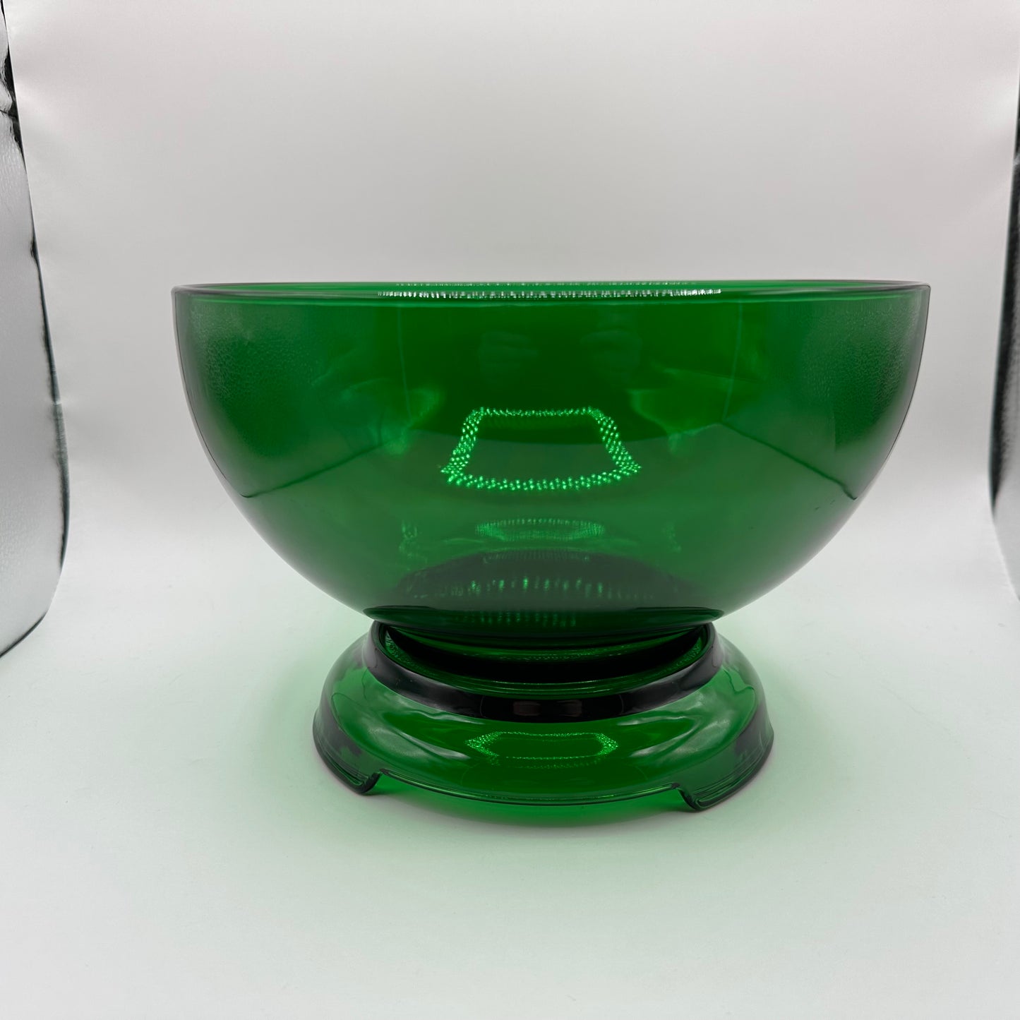 Anchor Hocking Forest Green Punch Bowl Set W/12 Cups and Base