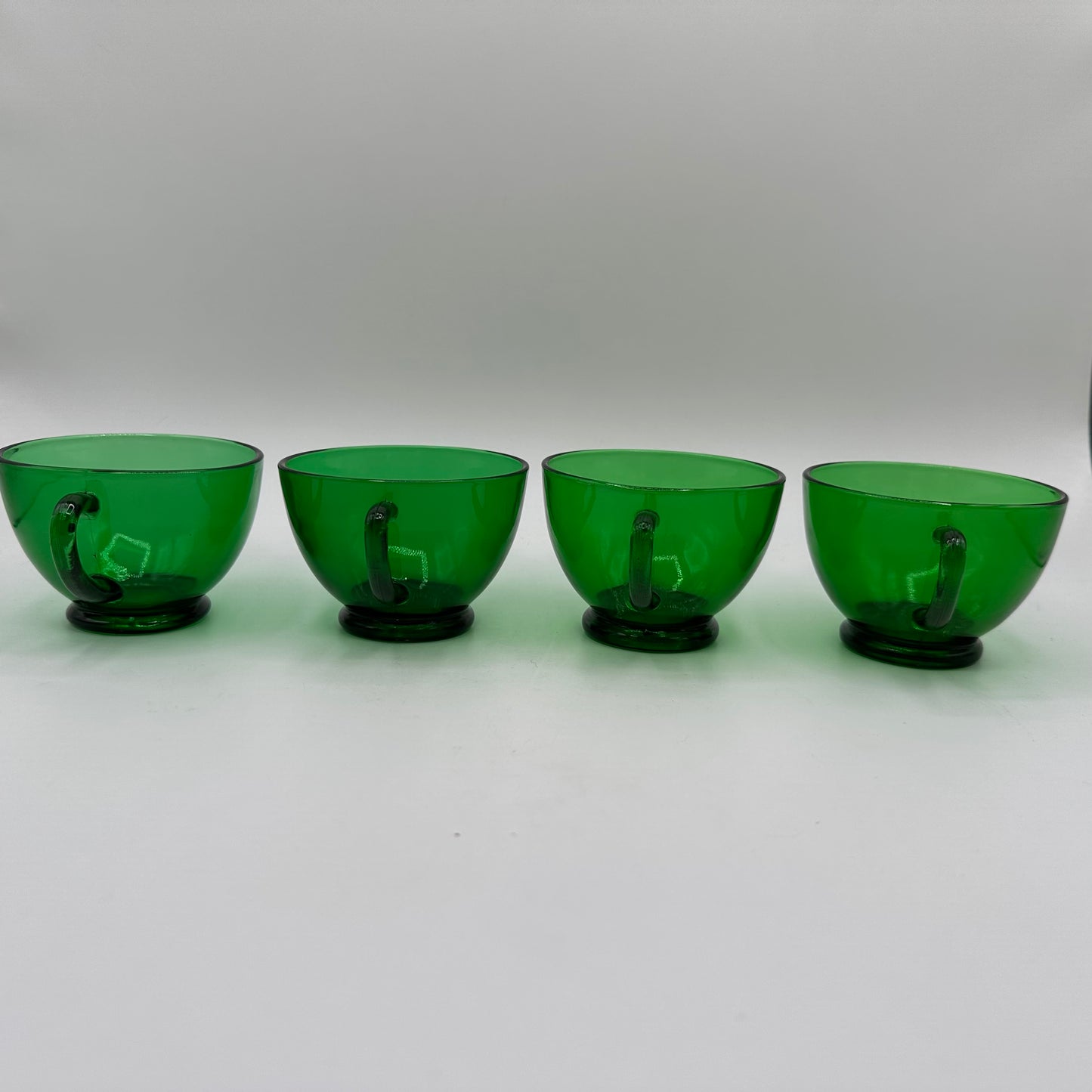 Anchor Hocking Forest Green Punch Bowl Set W/12 Cups and Base