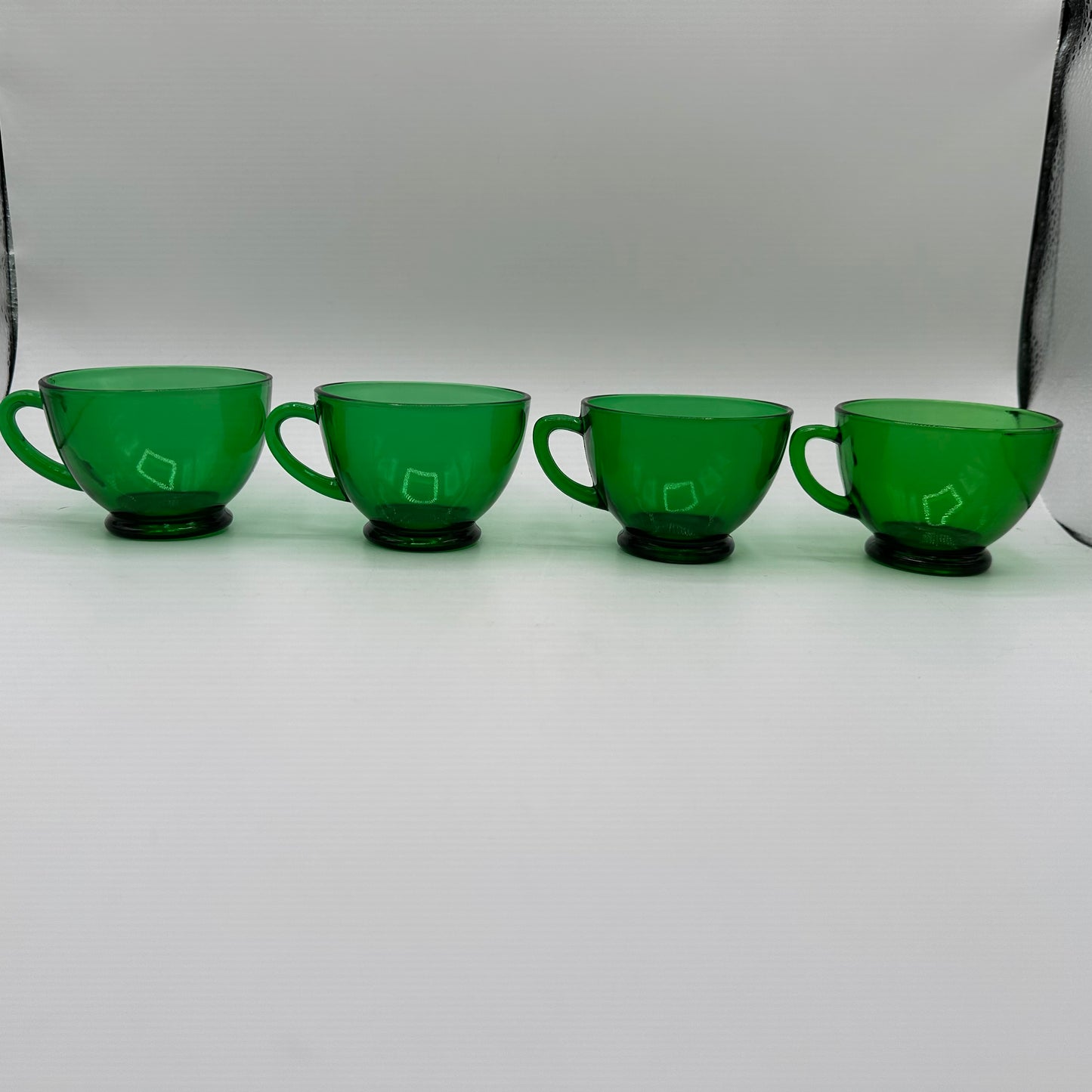 Anchor Hocking Forest Green Punch Bowl Set W/12 Cups and Base