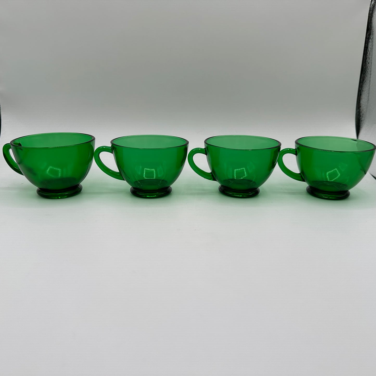 Anchor Hocking Forest Green Punch Bowl Set W/12 Cups and Base