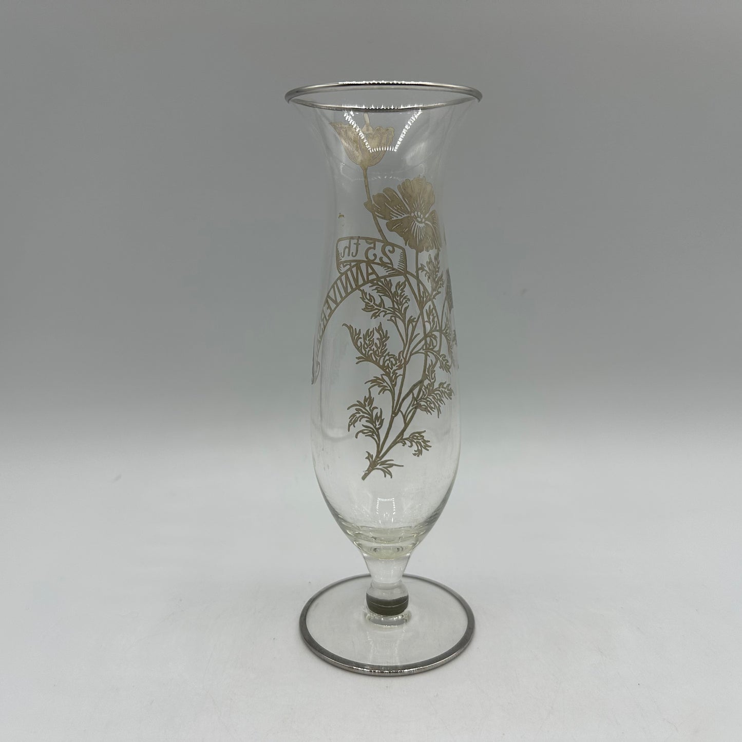 Silver City Flanders Silver Overlay 25th Anniversary Bud Vase 6 3/4" Tall
