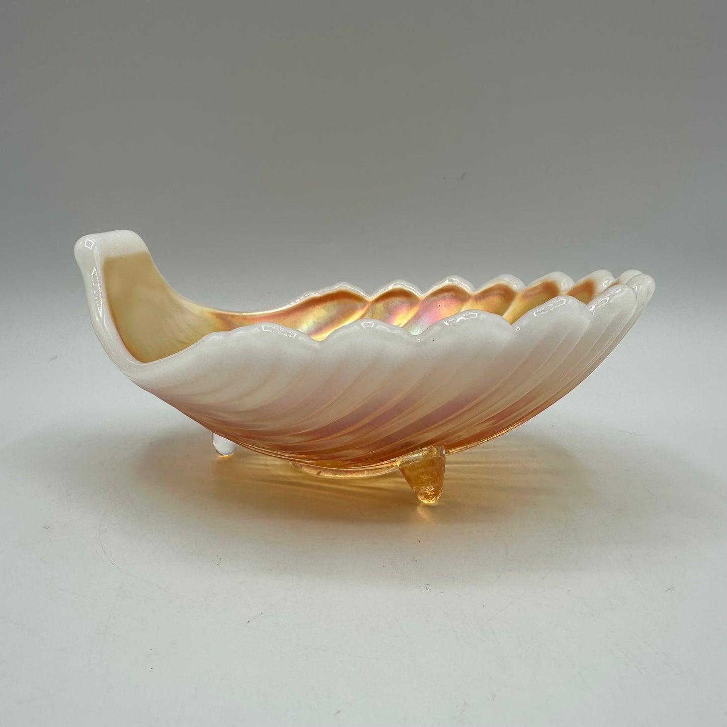 Westmoreland Marigold Opalescent Carnival Glass Footed Shell Dish