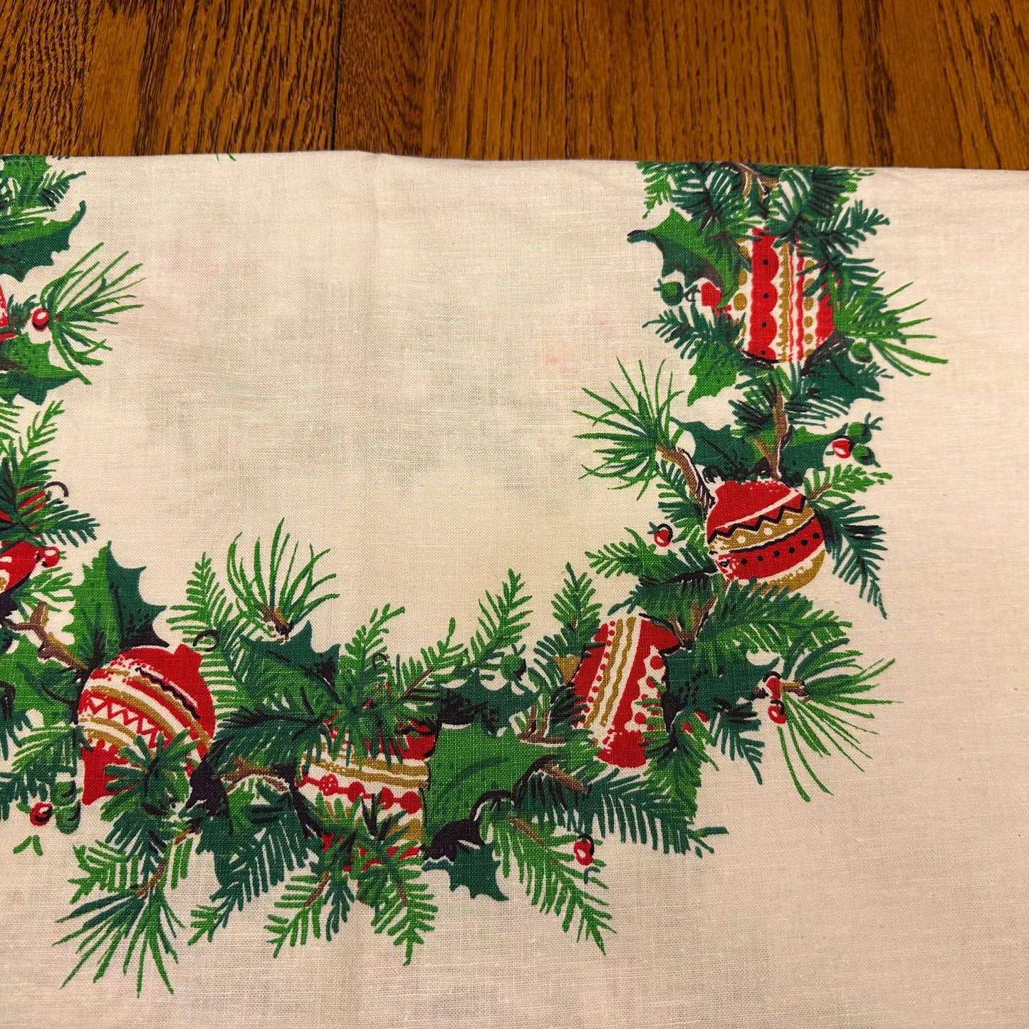 Christmas Wreaths Tablecloth, 57 X 51 Light Stains