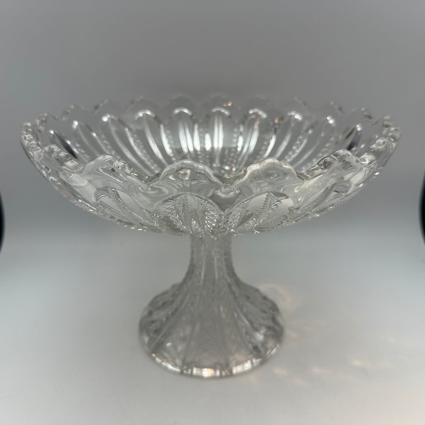 Duncan and Miller Compote with Mardi Gras Pattern and Sawtooth Edge