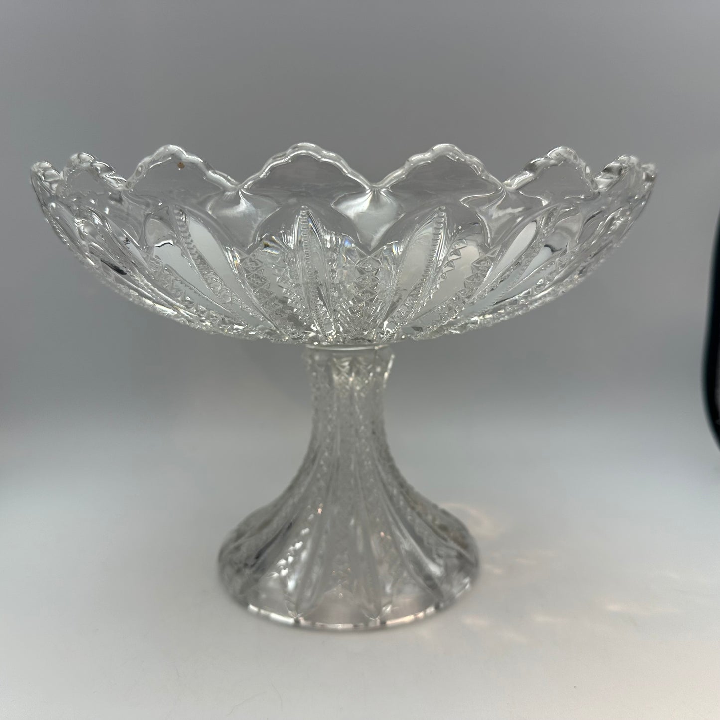 Duncan and Miller Compote with Mardi Gras Pattern and Sawtooth Edge