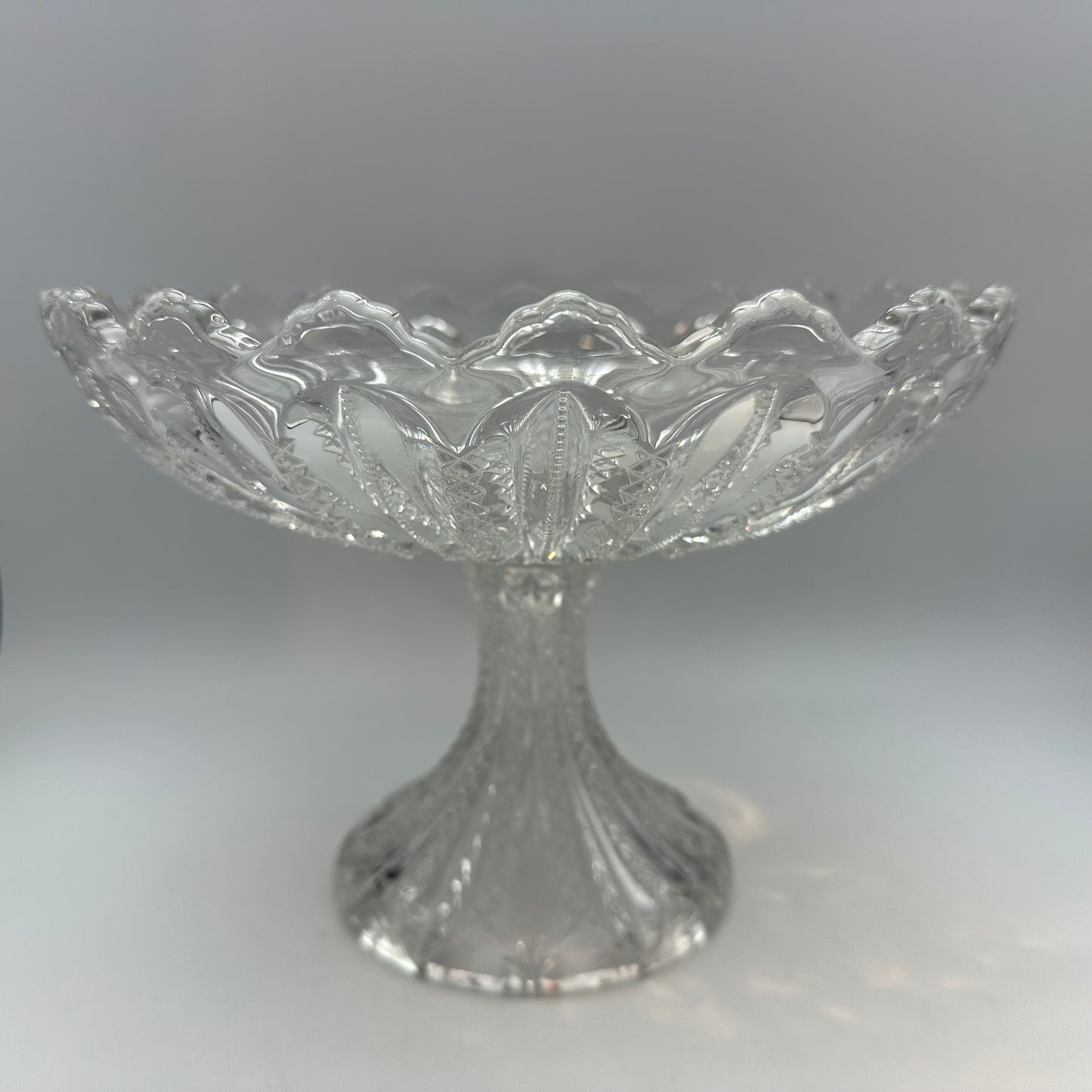Duncan and Miller Compote with Mardi Gras Pattern and Sawtooth Edge