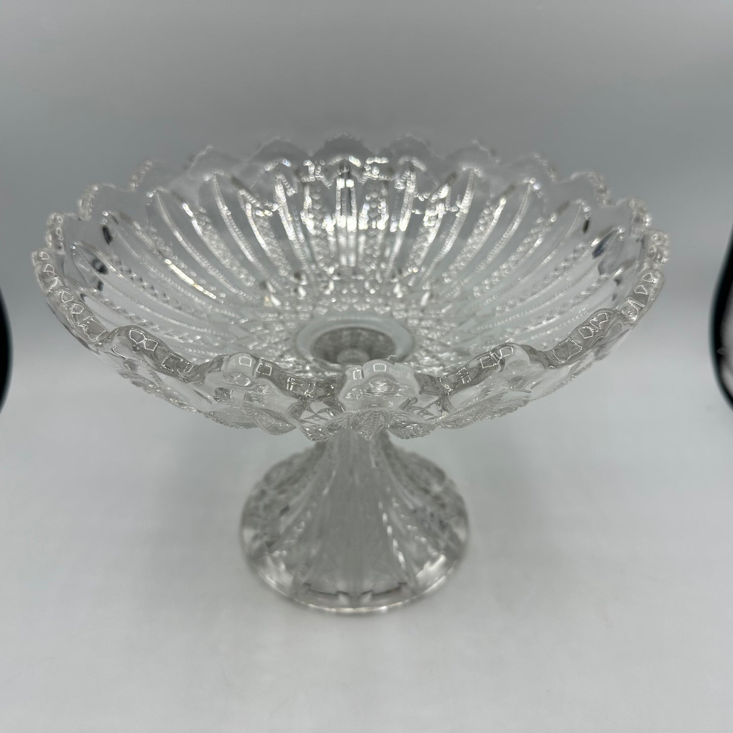 Duncan and Miller Compote with Mardi Gras Pattern and Sawtooth Edge