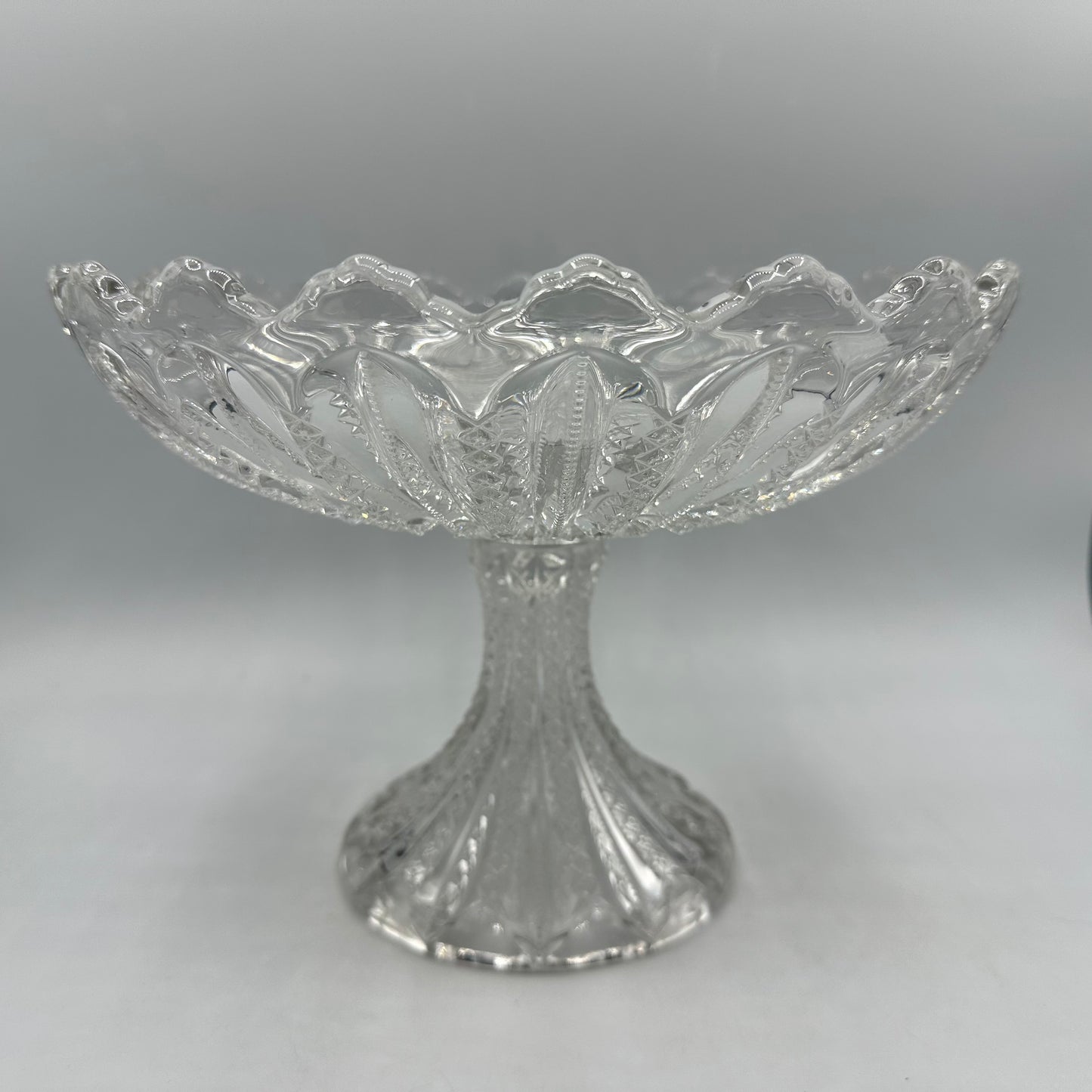 Duncan and Miller Compote with Mardi Gras Pattern and Sawtooth Edge