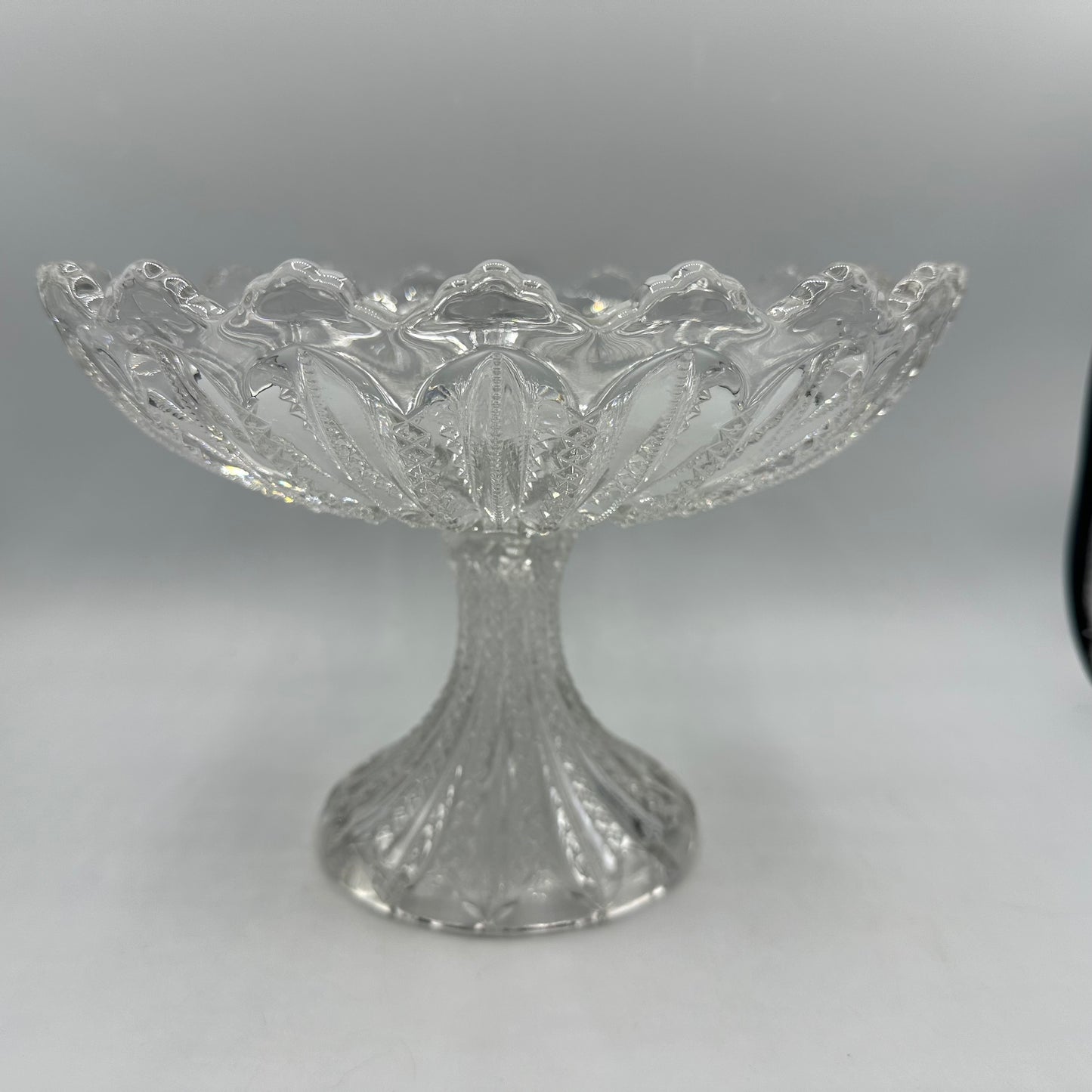 Duncan and Miller Compote with Mardi Gras Pattern and Sawtooth Edge