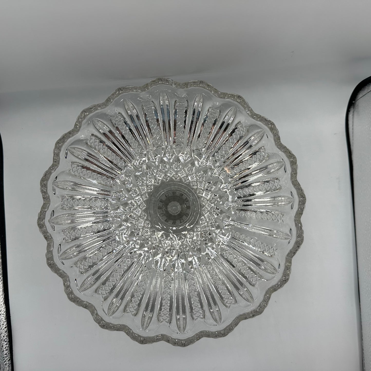 Duncan and Miller Compote with Mardi Gras Pattern and Sawtooth Edge