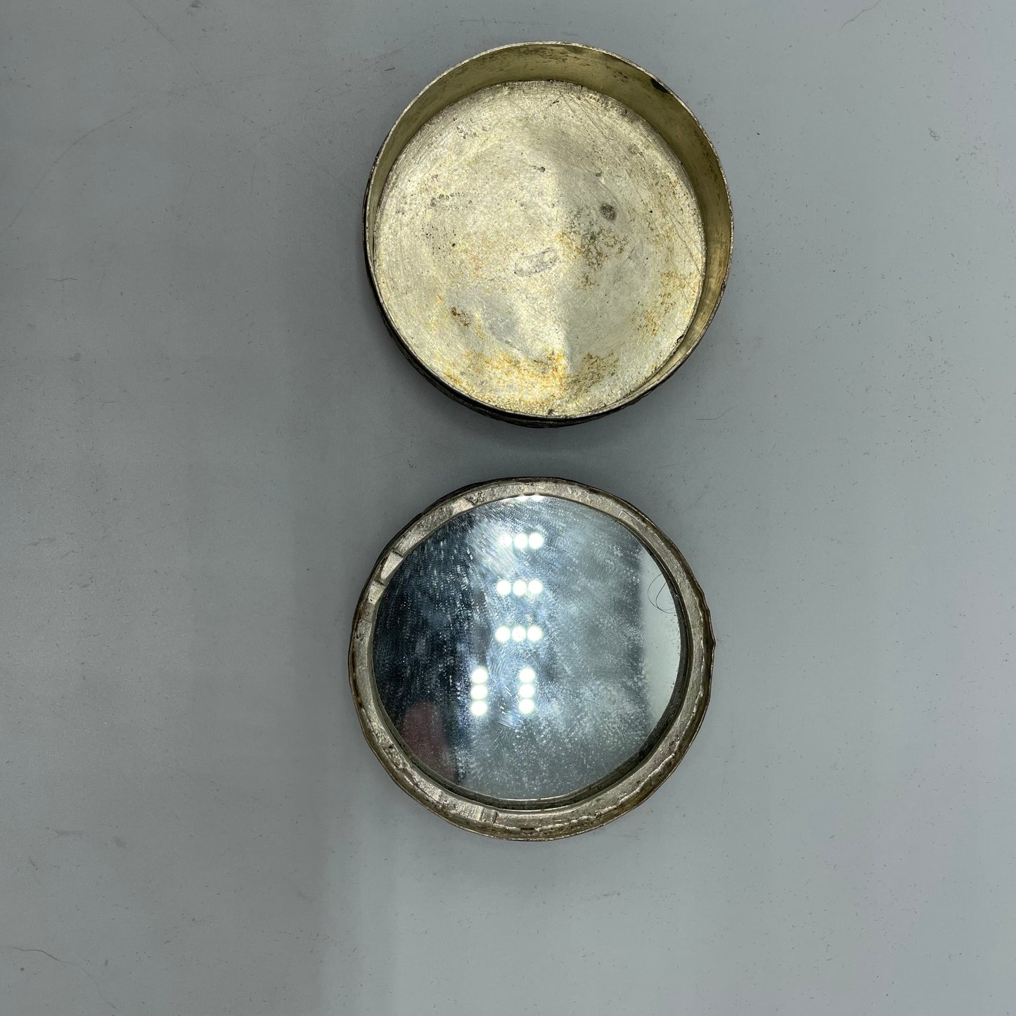 Geisha Silver Plated Pill Box, Hand Painted With Mirror
