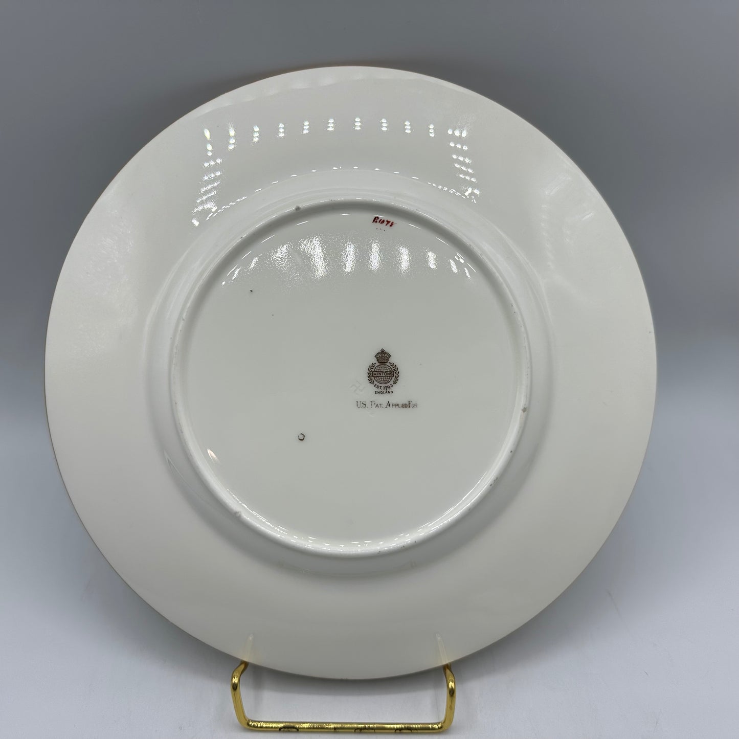 Minton China Dinner Plate, Floral Pattern with Yellow Rim