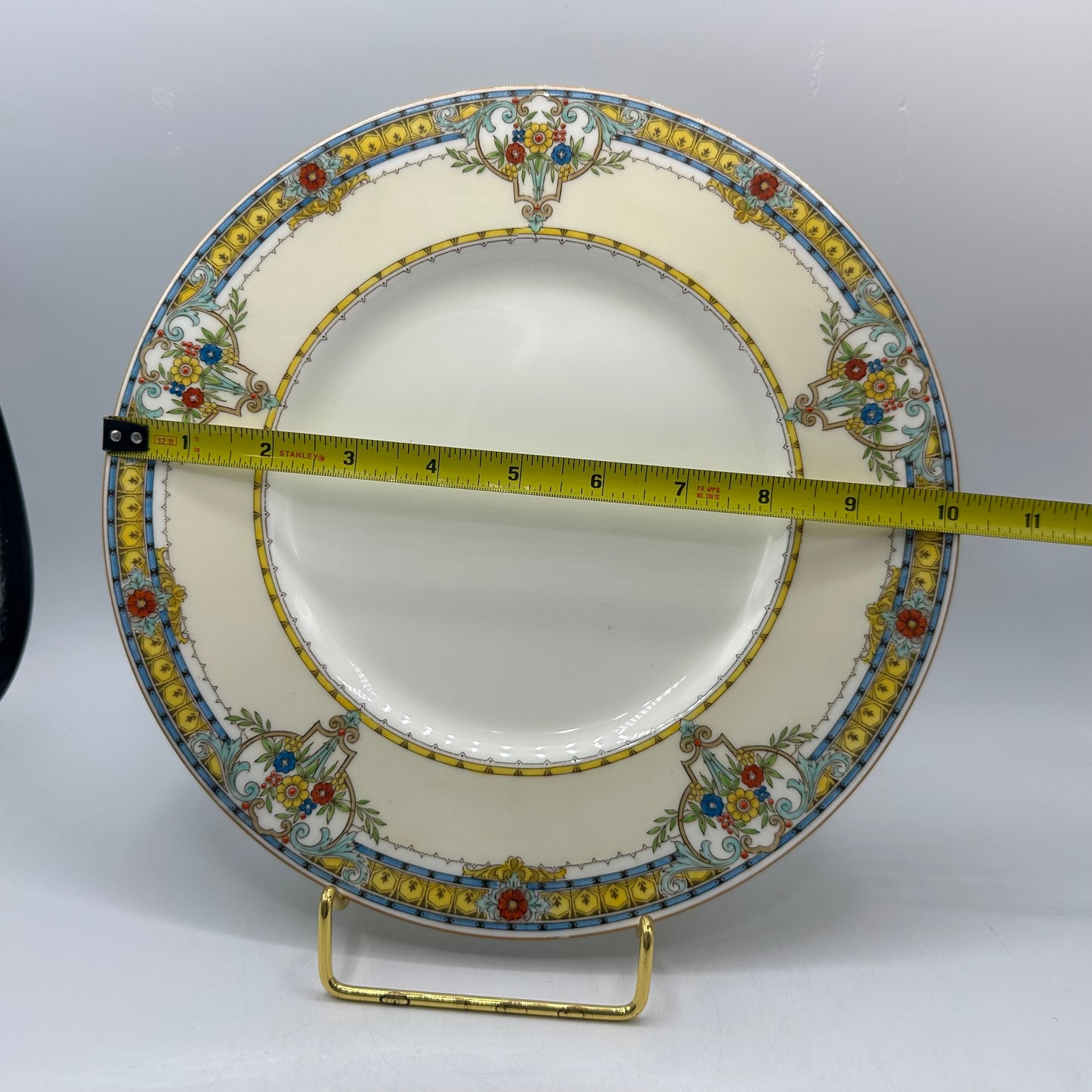 Minton China Dinner Plate, Floral Pattern with Yellow Rim