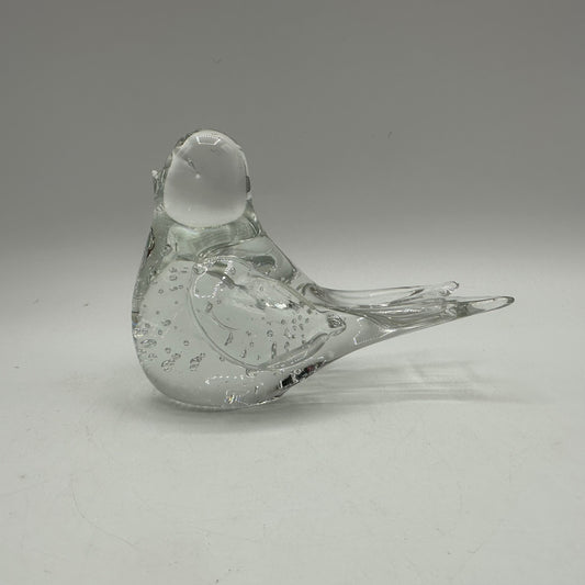 Clear Art Glass Bird Paperweight Controlled Bubbles