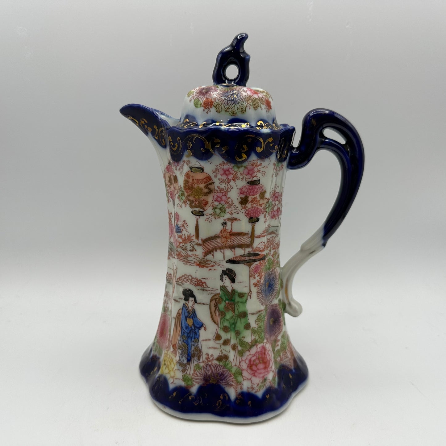 Japenese Hand Painted Geisha Blue Chocolate Pot