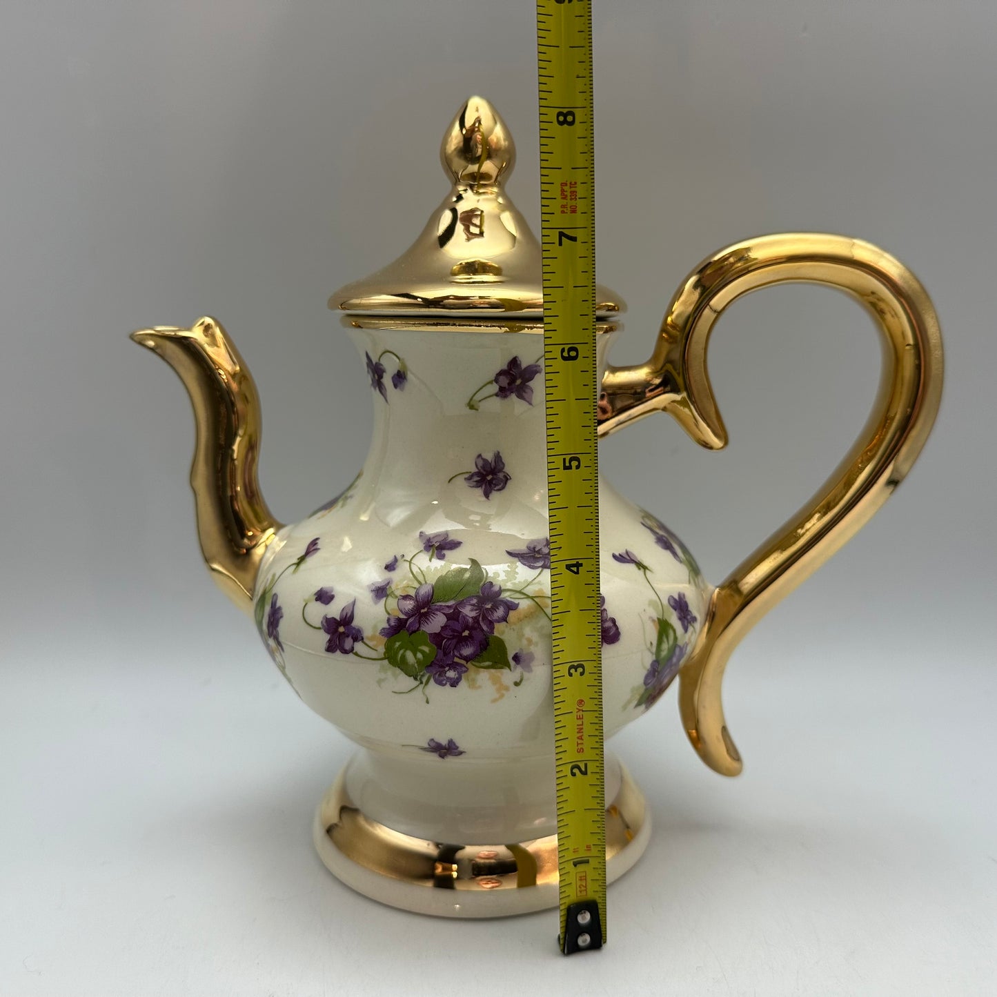 Antique Reproduction 22K Gold Teapot, Violets