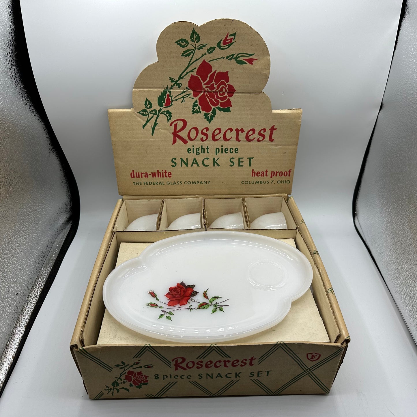 Federal Glass Rosecrest Snack Set, 8 Piece Set