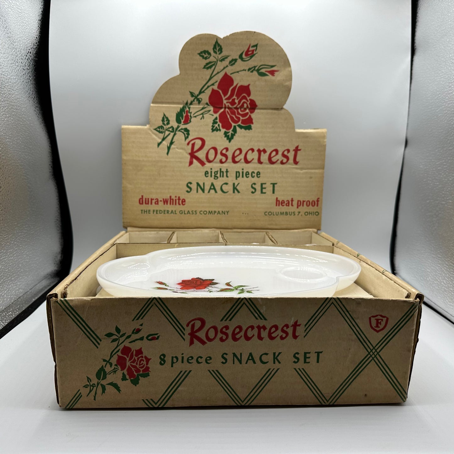 Federal Glass Rosecrest Snack Set, 8 Piece Set