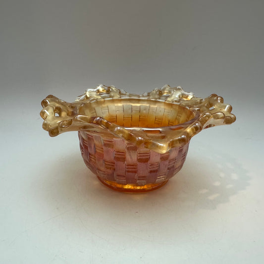 Fenton Marigold Carnival Glass Bowl Blackberry Basket Weave Pattern