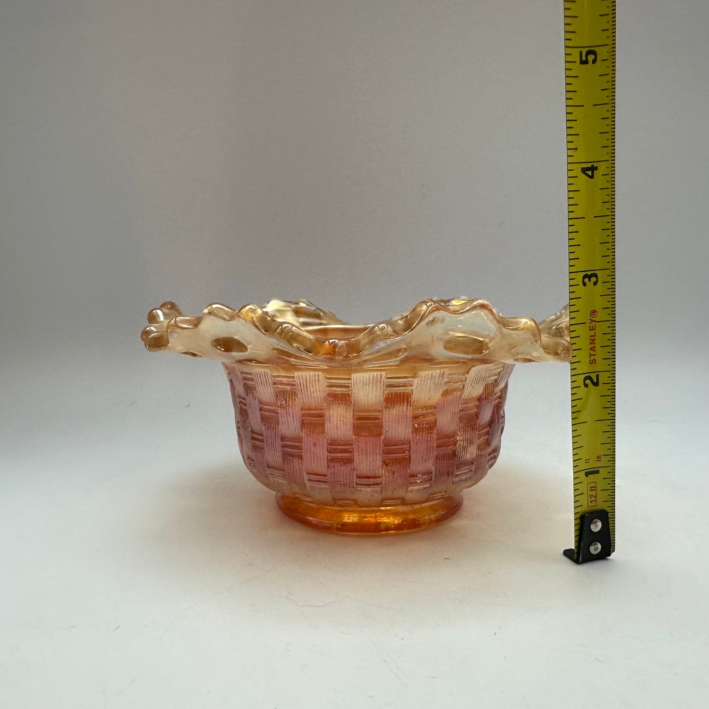 Fenton Marigold Carnival Glass Bowl Blackberry Basket Weave Pattern