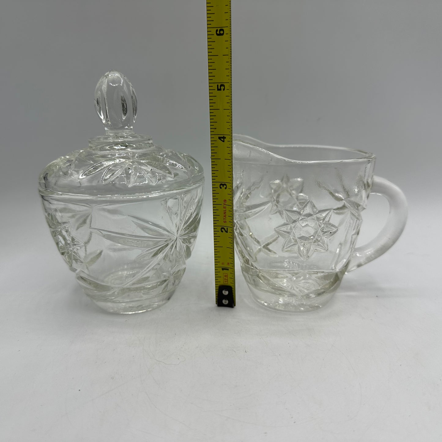 Anchor Hocking Early American Prescut Sugar Bowl and Creamer