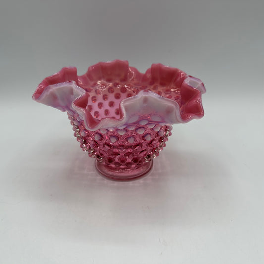 Fenton Cranberry Opalescent Ruffled Hobnail Vase