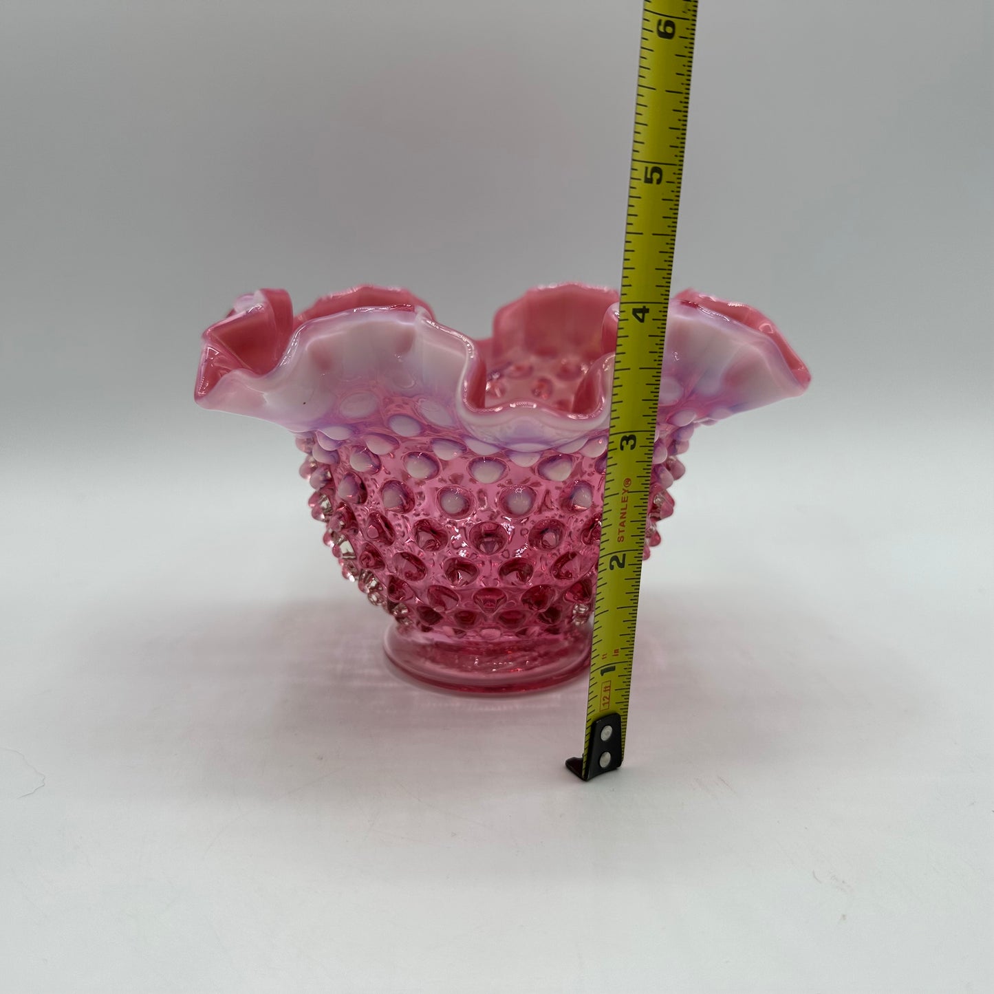 Fenton Cranberry Opalescent Ruffled Hobnail Vase