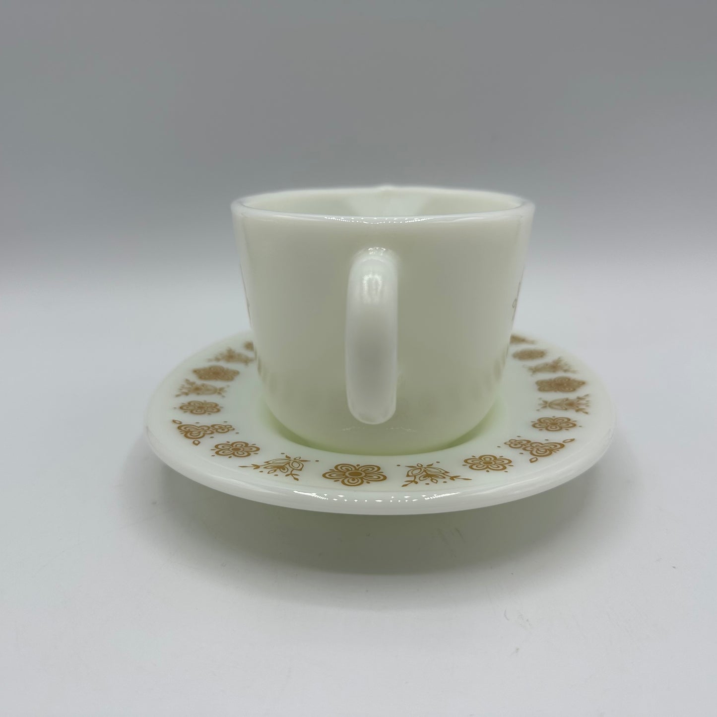 1970s Gold Butterfly Pyrex Milk Glass Gravy Boat & Platter