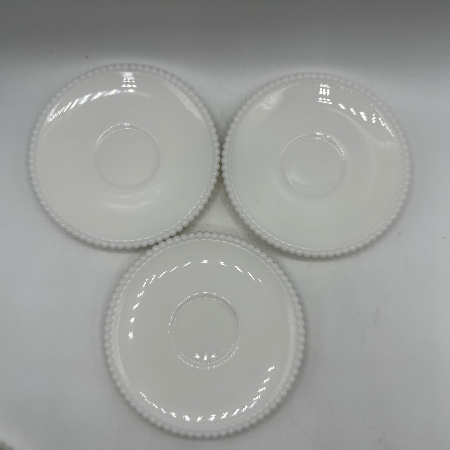 Westmoreland Milk Glass Beaded Edge Cup, Saucer and Plate, Set of 3