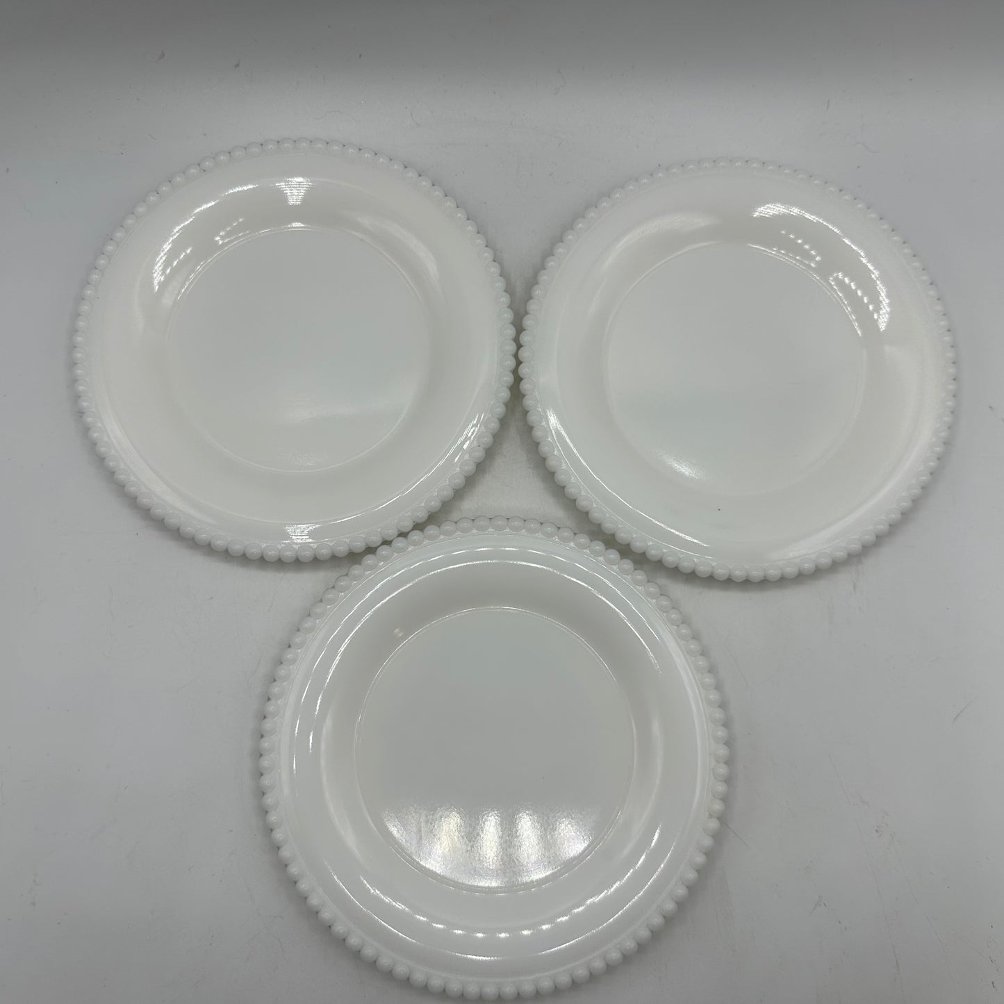 Westmoreland Milk Glass Beaded Edge Cup, Saucer and Plate, Set of 3